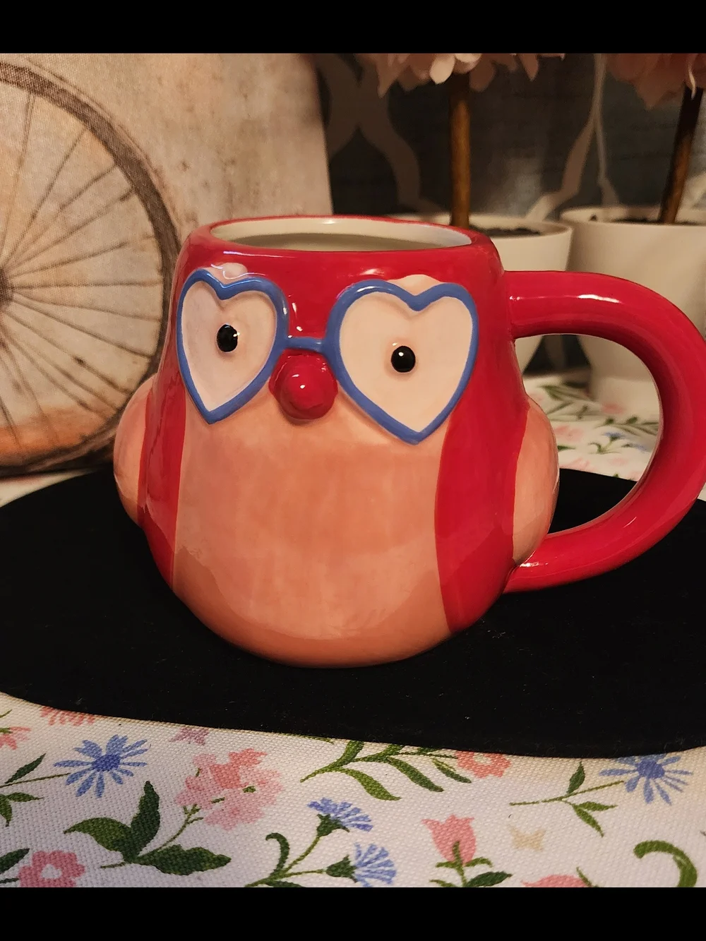Target Red and Pink Owl Mug with Blue Heart Glasses